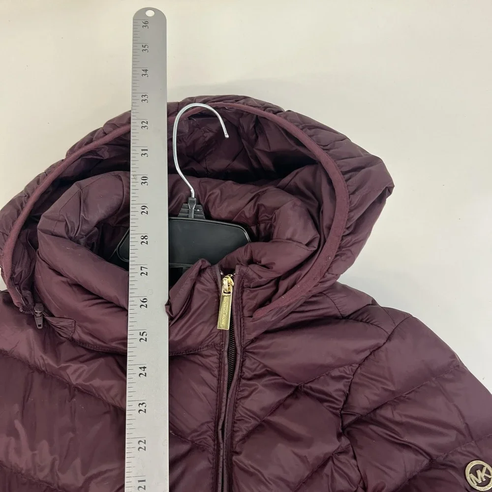 Michael Michael Kors Jacket Womens Small Purple Hooded Packable Down Puffer Coat